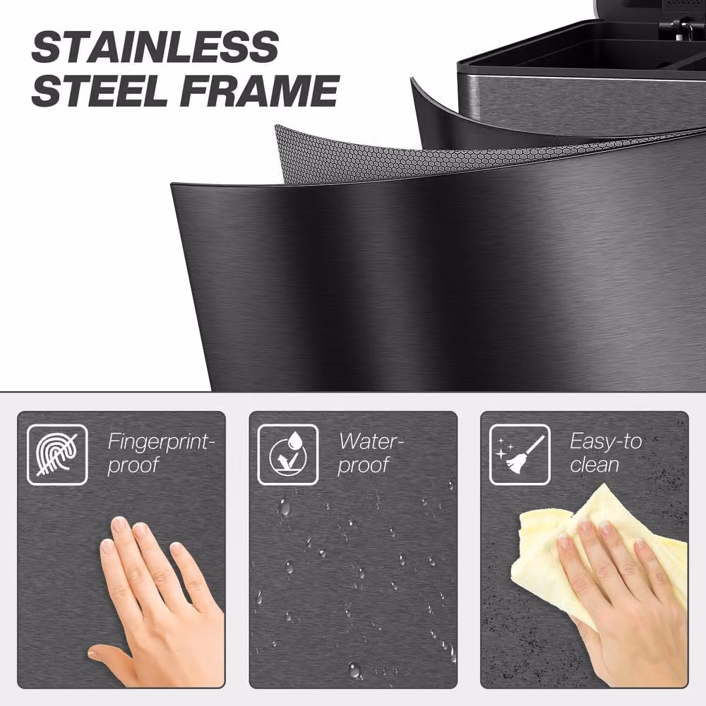 STILVORA Triple Pedal Bin, 3 x 20L, Black Stainless Steel with Soft Close and Odour Filter – 8