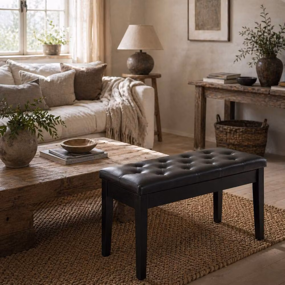 Wyld Haus Milara Black Faux Leather Piano Bench with Diamond Tufted Storage Seat W/D/H: 76 x 50 x 36 cm – 3