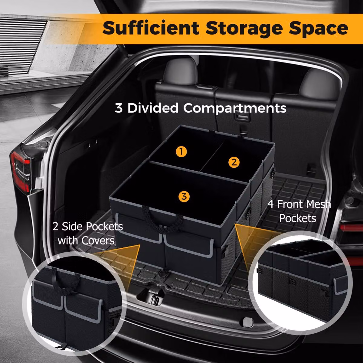 Costway Collapsible Car Trunk Organizer 48L Cargo Storage Box in Black – 5