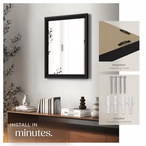 tectake Rectangular Minimalist Wall Mirror in Black, W: 40.6 cm, H: 50.8 cm – 4
