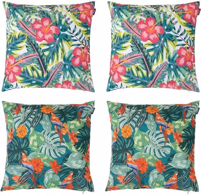 icon Tropical Print Waterproof Indoor and Outdoor Cushion, Parrot and Flower, Multicolour (4-Pack), W/D/H: 43 x 43 x 43 cm