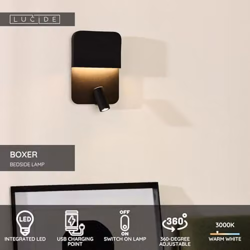 Lucide Boxer Modern Adjustable LED Wall Light in Black – 2