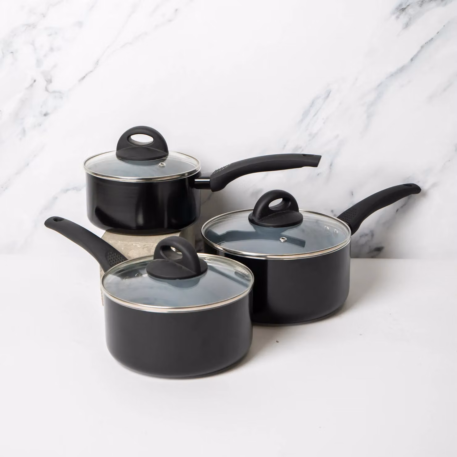 MasterClass 3-Piece Multicolour Ceramic Non-Stick Aluminium Saucepan Set with Lids – 2