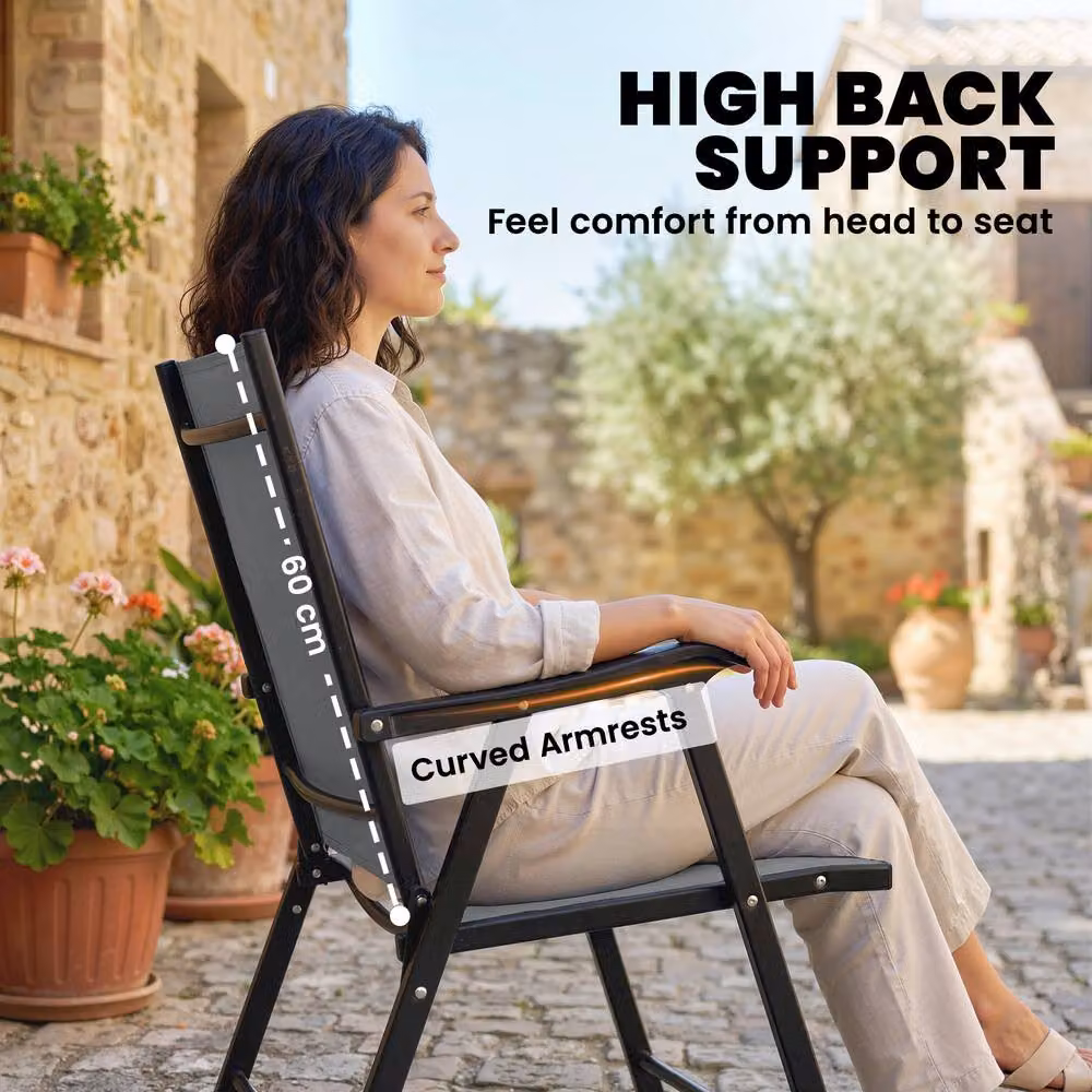 OUTSUNNY Set of 2 Folding Garden Chairs with Armrests in Grey – 3