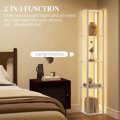 HOMCOM Dimmable LED Floor Lamp with Foot Switch in White – 3