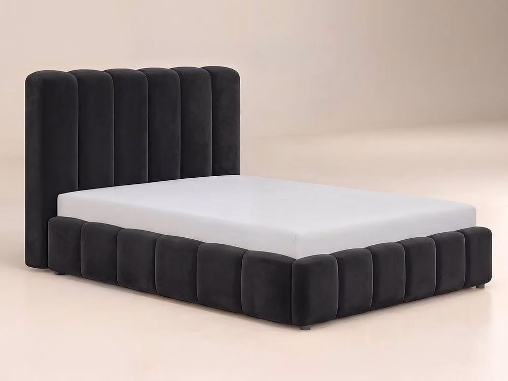 Solace+Co Emilie Ribbed Ottoman Bed in Black Velvet, W/D/H: 180 x 200 x 114 cm – 5