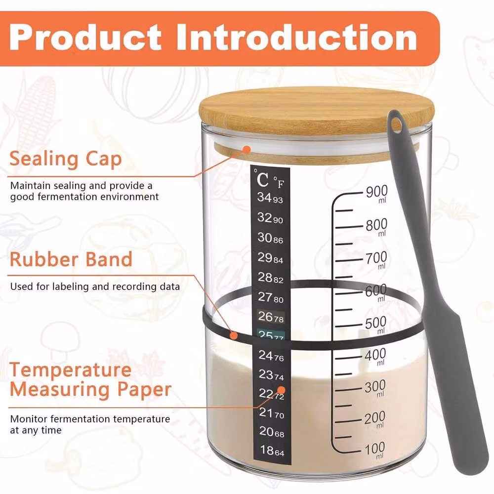 FLAVORA 9-Piece Sourdough Starter Jar Kit, 900ml, Clear Glass – 4