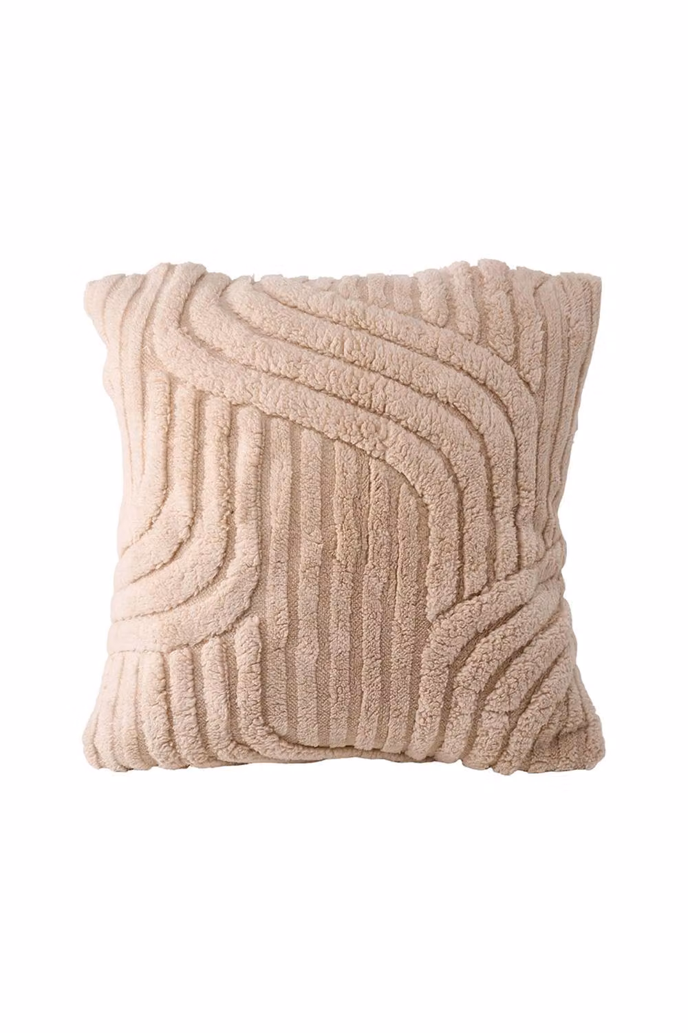 Living and Home 3D Wave Textured Plush Square Throw Pillow Cover in Light Brown, W/D/H: 45 x 45 x 45 cm – 2