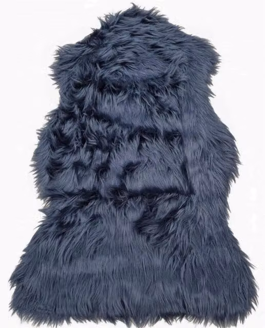 Kampala Hill Blue Faux Fur Rug with Non-Slip Backing