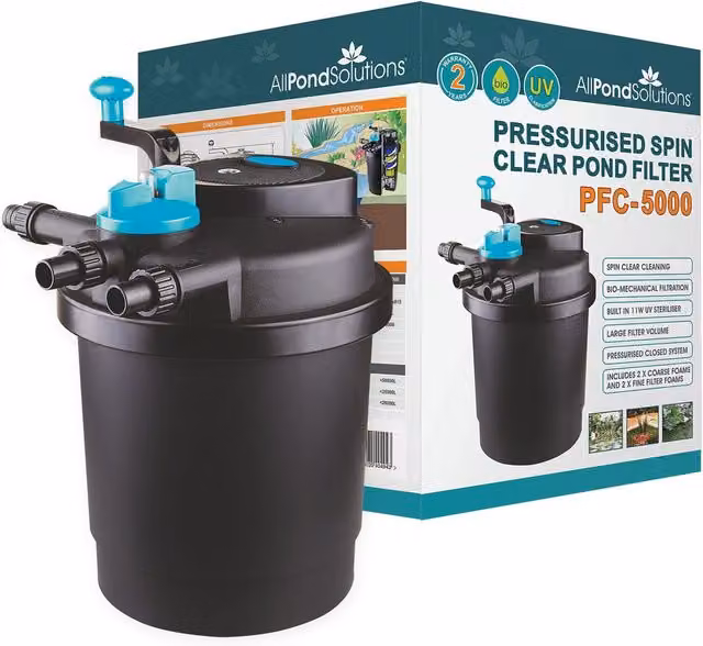 AllPondSolutions PFC-5000 5000L Pressurised Pond Filter with 11W UV Clarifier, Black