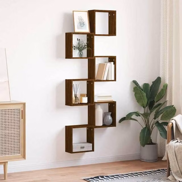 Berkfield Home Wall Mounted Cube Shelves, 6 Piece, Brown Oak, W/D/H: 30 x 15 x 30 cm – 1