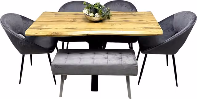 MDF Italia Modern Rectangular Dining Table with Velvet Chairs and Bench Set in Grey