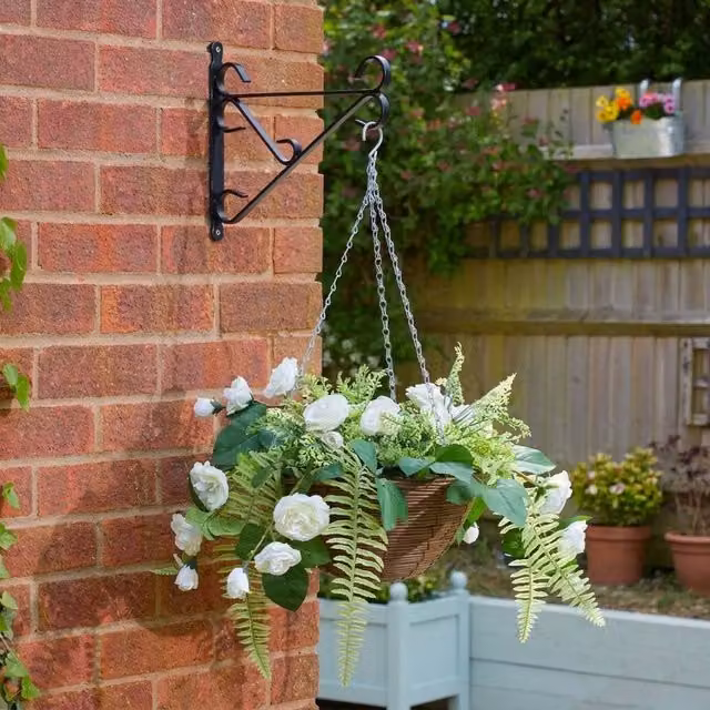 Garden Greatness Regal Rose Sensation Artificial Hanging Basket in White