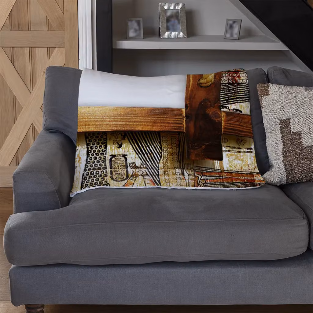 Benjamin Tate Design Rustic Egyptian Fleece Blanket in Brown and Sand, W/D/H: 120 x 150 cm – 2