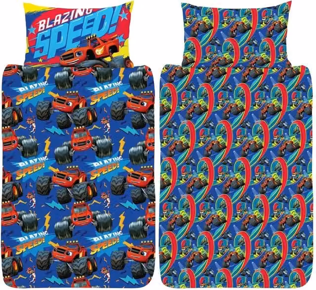 Nickelodeon Blazing Reversible Duvet Cover and Pillowcase Set in Blue, W: 90 cm, H: 200 cm