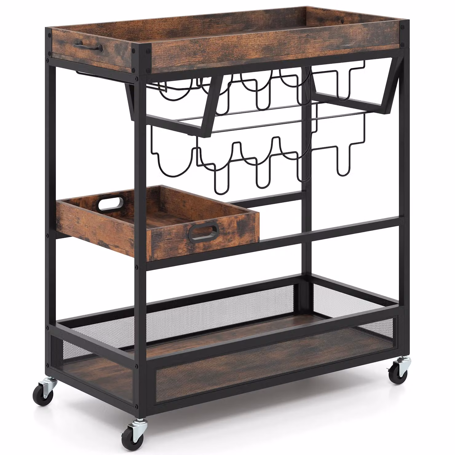 Costway 3-Tier Kitchen Serving Cart Storage Trolley with Removable Tray in Brown – 8