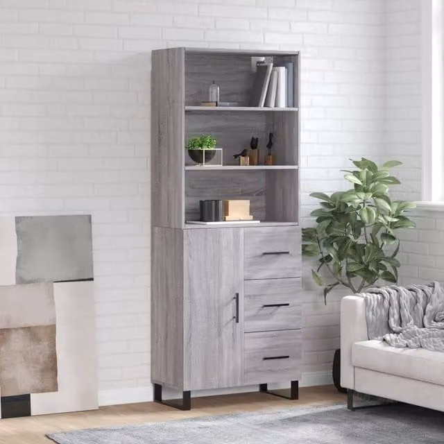 Berkfield Home Sonoma Highboard in Grey, W: 69.5 cm, D: 34 cm, H: 180 cm – 1