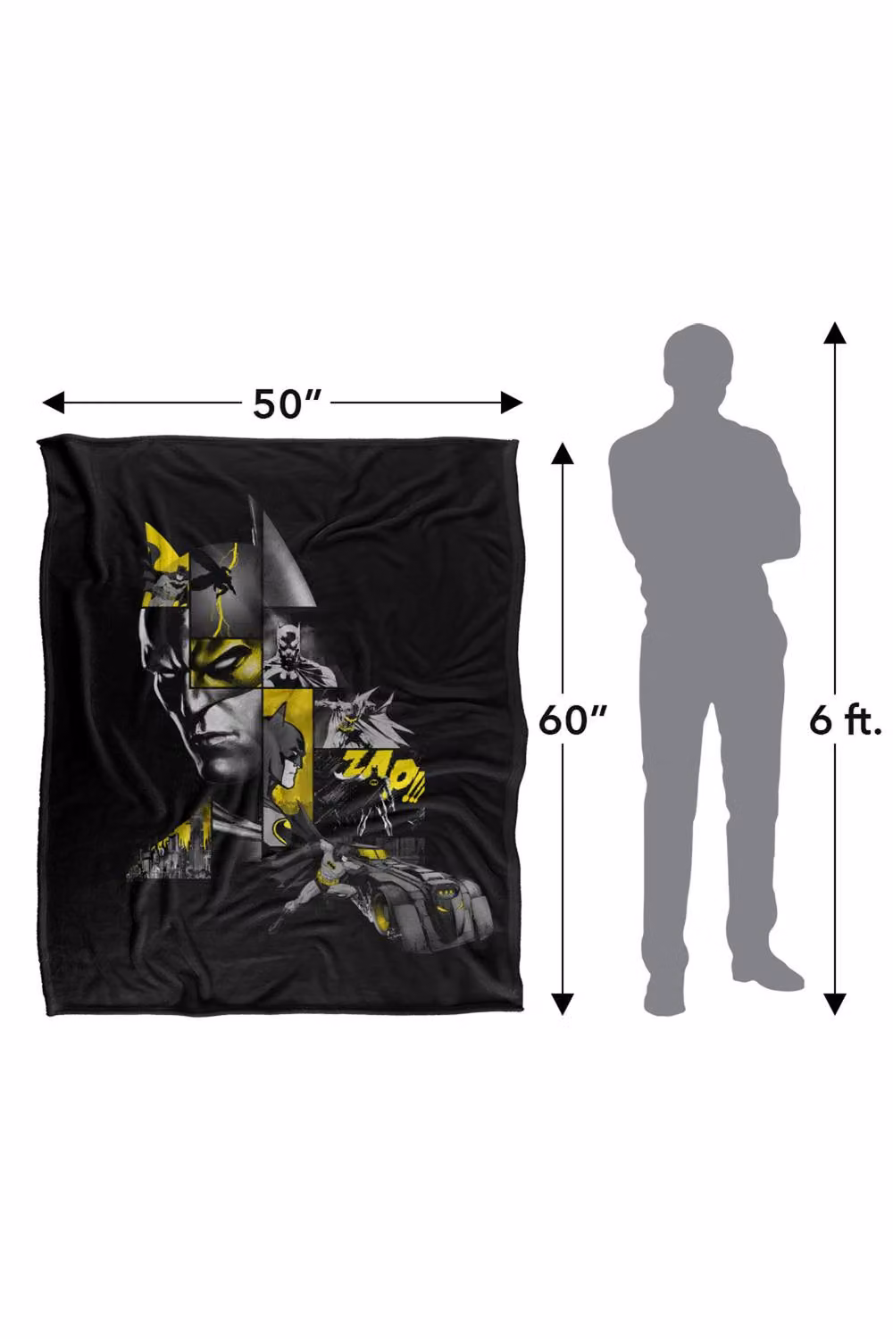 LOGOVISION Batman Panel Portrait and Batmobile Super Soft Fleece Throw Blanket, Multicolour, W: 91 cm, D: 147 cm – 8