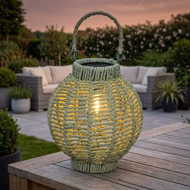 Garden Greatness Lunaria Emerald LED Wicker Solar Lantern in Green