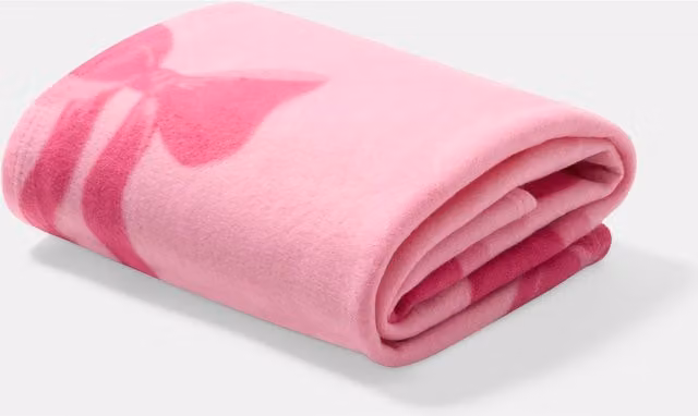 OHS Pink Bow Print Fluffy Fleece Throw