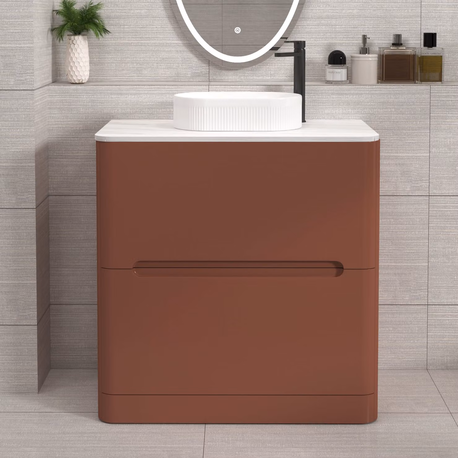 Royal Bathrooms Venice 800mm Terracotta Clay Floor Standing 2 Drawer Vanity Unit with Lyon Basin