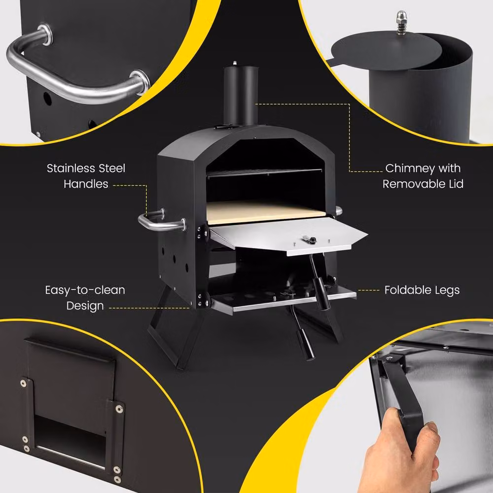 Costway Outdoor 2-Layer Wood Fired Pizza Oven with Pizza Stone, Black, W/D/H: 72 x 44 x 44 cm – 4