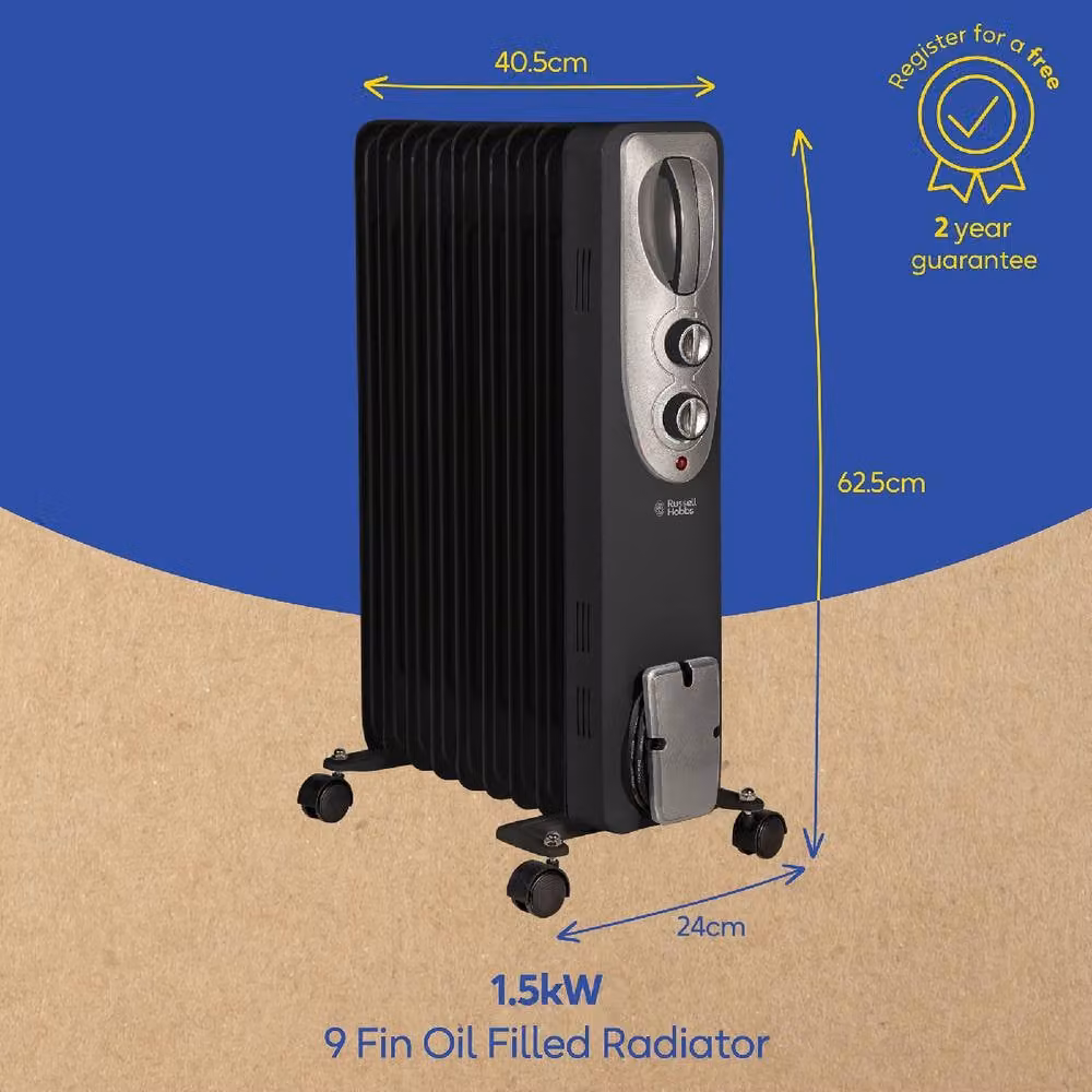 Russell Hobbs 2000W 9 Fin Oil Filled Radiator Black RHOFR5002 – 2