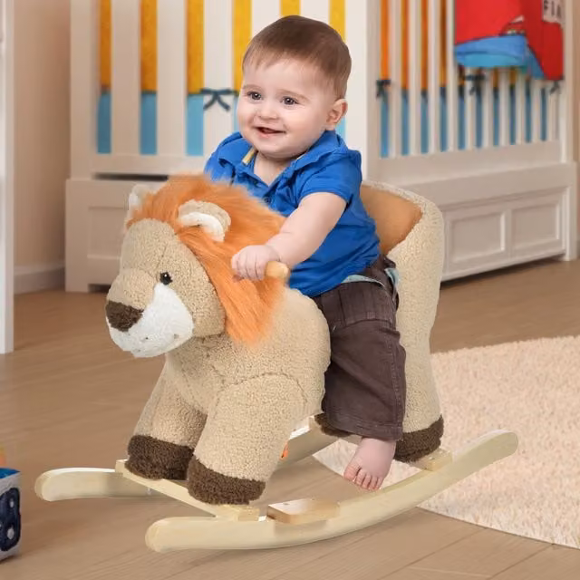 HOMCOM Interactive Plush Lion Rocker with Sound for Children, Brown