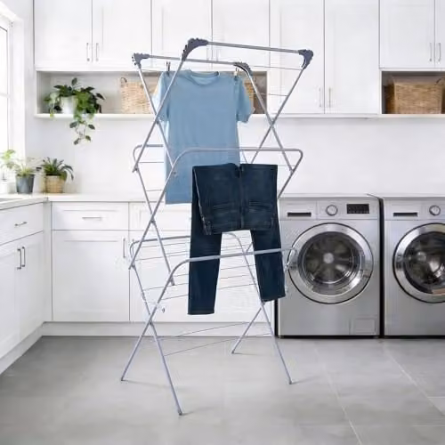 OHS 3 Tier Folding Clothes Airer in Silver, W/D/H: 136 x 62 x 49 cm