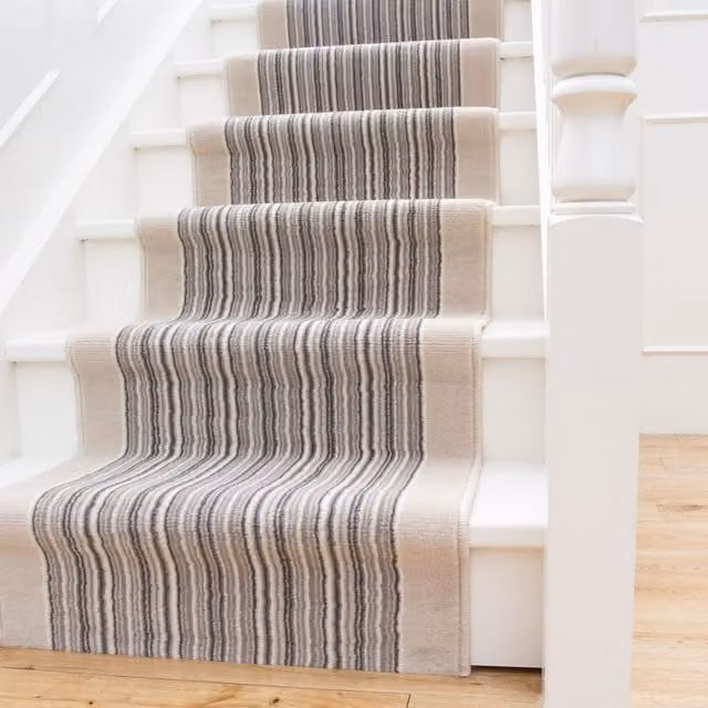 Kukoon Beige Striped Cut to Measure Stair Carpet Runner Rug, W: 80 cm, L: 600 cm
