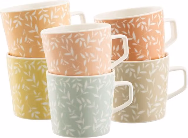 Aynsley White Willow Bone China Floral Mugs, Set of 6, White and Multicolour