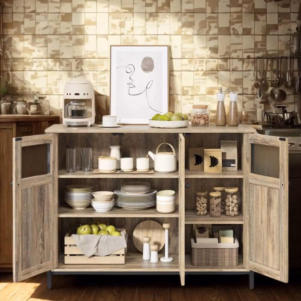 Pirlo Plush Multipurpose Kitchen Sideboard Buffet Cabinet with Doors in Light Brown – 3