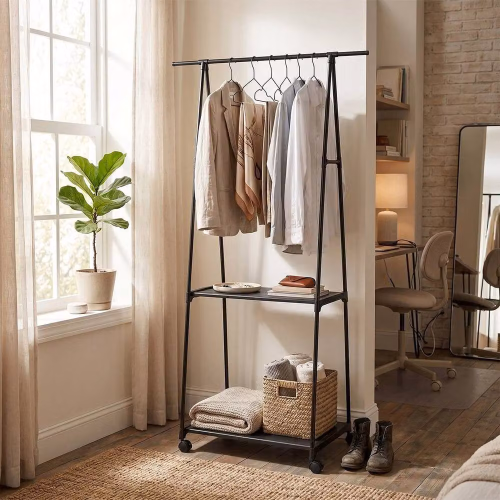 FORGEVIO Black Mobile Clothes Rail with Matt Metal Finish, W: 50 cm, H: 157.5 cm – 3