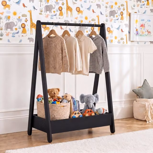 Vida Designs Junior Vida Kids Clothes Rack in Black Pine Wood