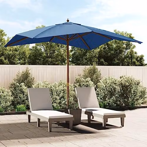 vidaXL Garden Parasol with Wooden Pole, Blue, W: 300 cm, D: 300 cm, H: 273 cm – 2