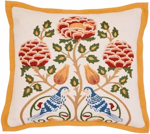Morris & Co Floral Cotton Square Cushion in Blue and Beige, W/D/H: 45 x 45 x 45 cm