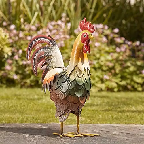 Garden Gear Metal Cockerel Ornament, Multicolour Bird Statue for Gardens, Height: 46.5 cm – 1