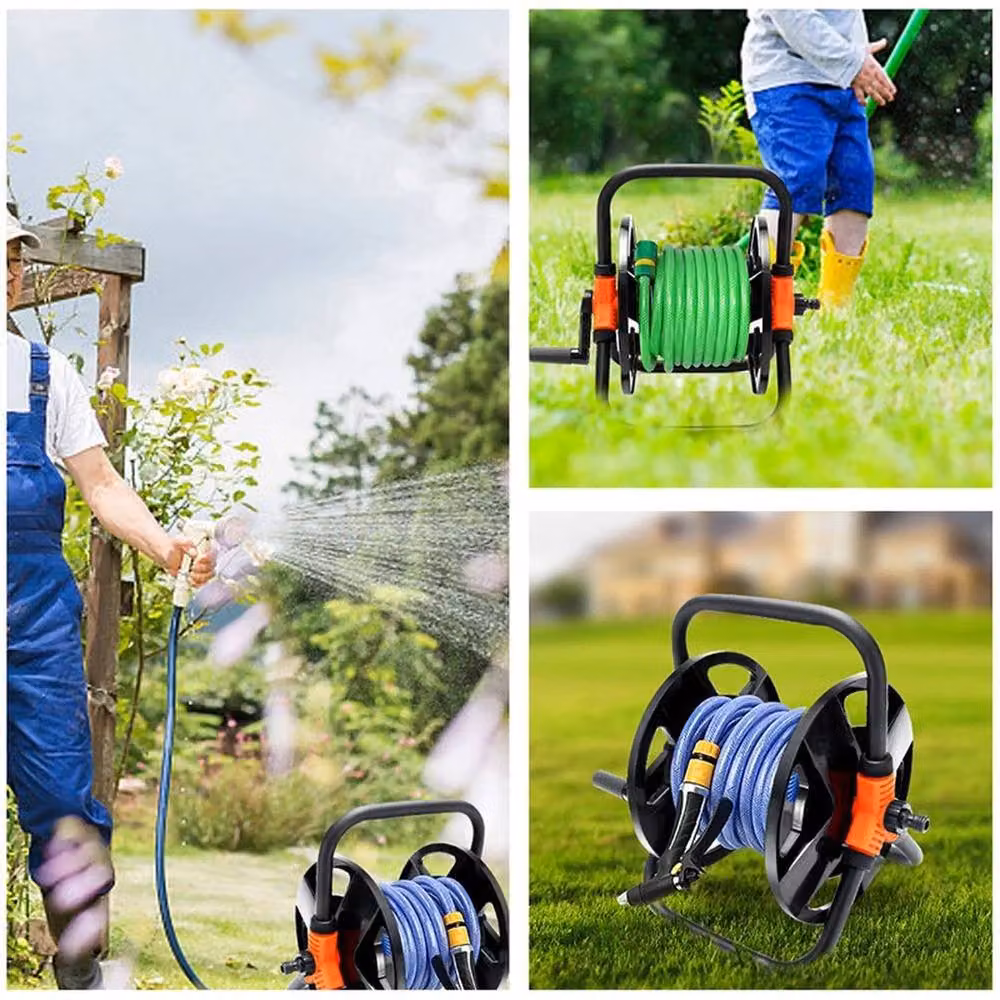 KORVIXA Portable Garden Hose Reel Trolley in Black with 20m Hose – 5