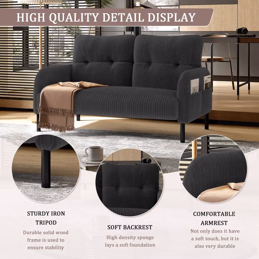 Direct Wicker Corduroy Two-Seater Sofa in Dark Grey Velvet Fabric – 3