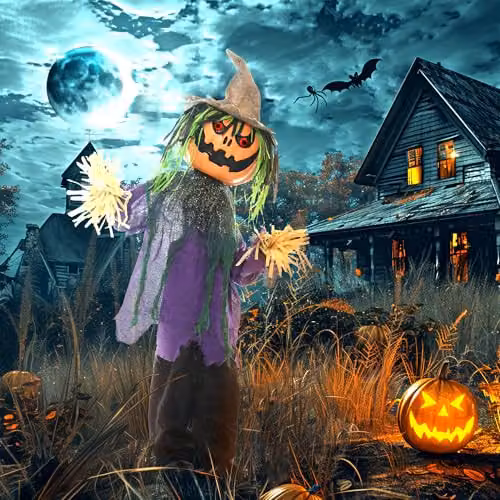 HOMCOM Sound Activated Pumpkin Halloween Animatronic Decoration in Orange and Purple – 2