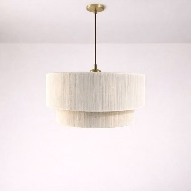 CGC Lighting Savina Two Tier Layered Drum Lampshade in Beige Fine Cotton Fabric