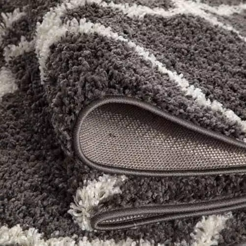 THE RUGS Modern Moroccan Shaggy Area Rug, W/D: 240 x 340 cm, 30 cm Thick, Grey, White and Black – 6