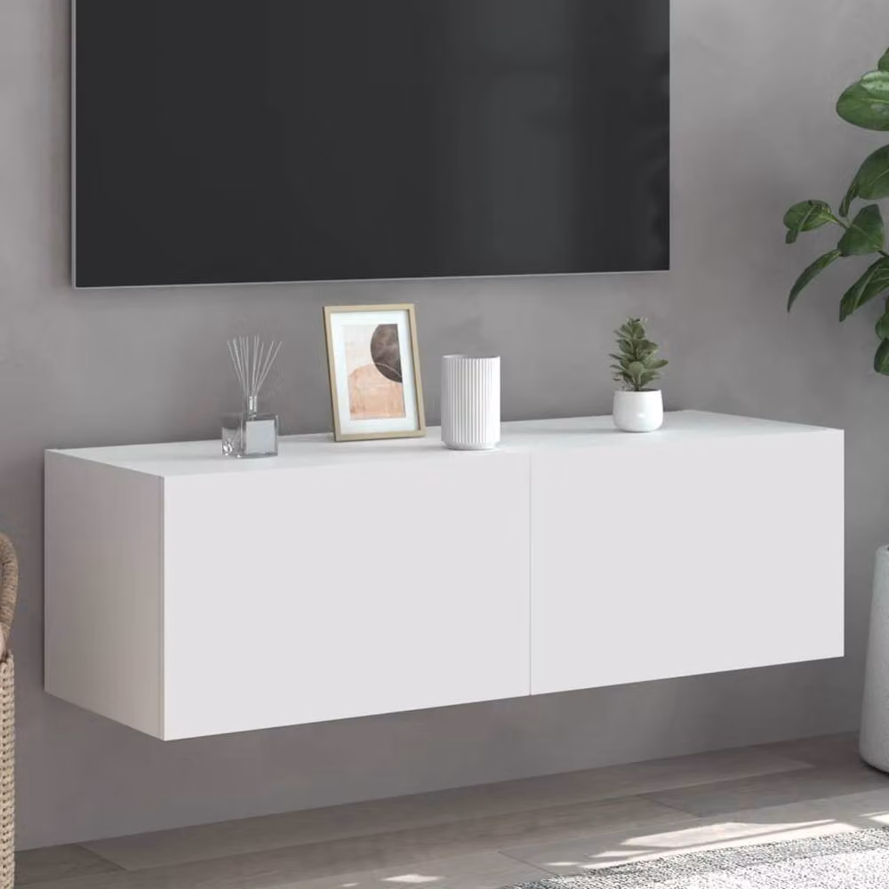 Berkfield Home Modern White Wall Mounted TV Cabinet with Integrated LED Lighting W/D/H: 100 x 35 x 31 cm – 1