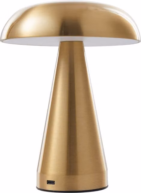 Livingandhome Dimmable Mushroom-Shaped Rechargeable Metal Table Lamp in Gold/Brass