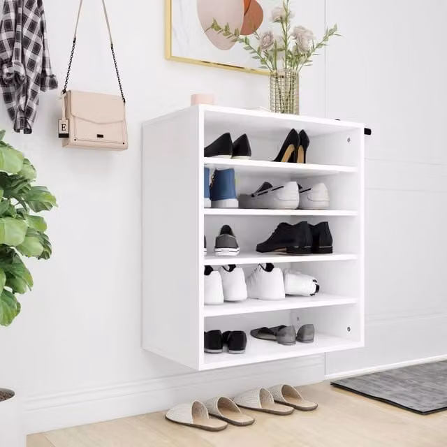 Berkfield Home White Wall Mounted Shoe Cabinet with Internal Shelves, W/D/H: 60 x 35 x 70 cm