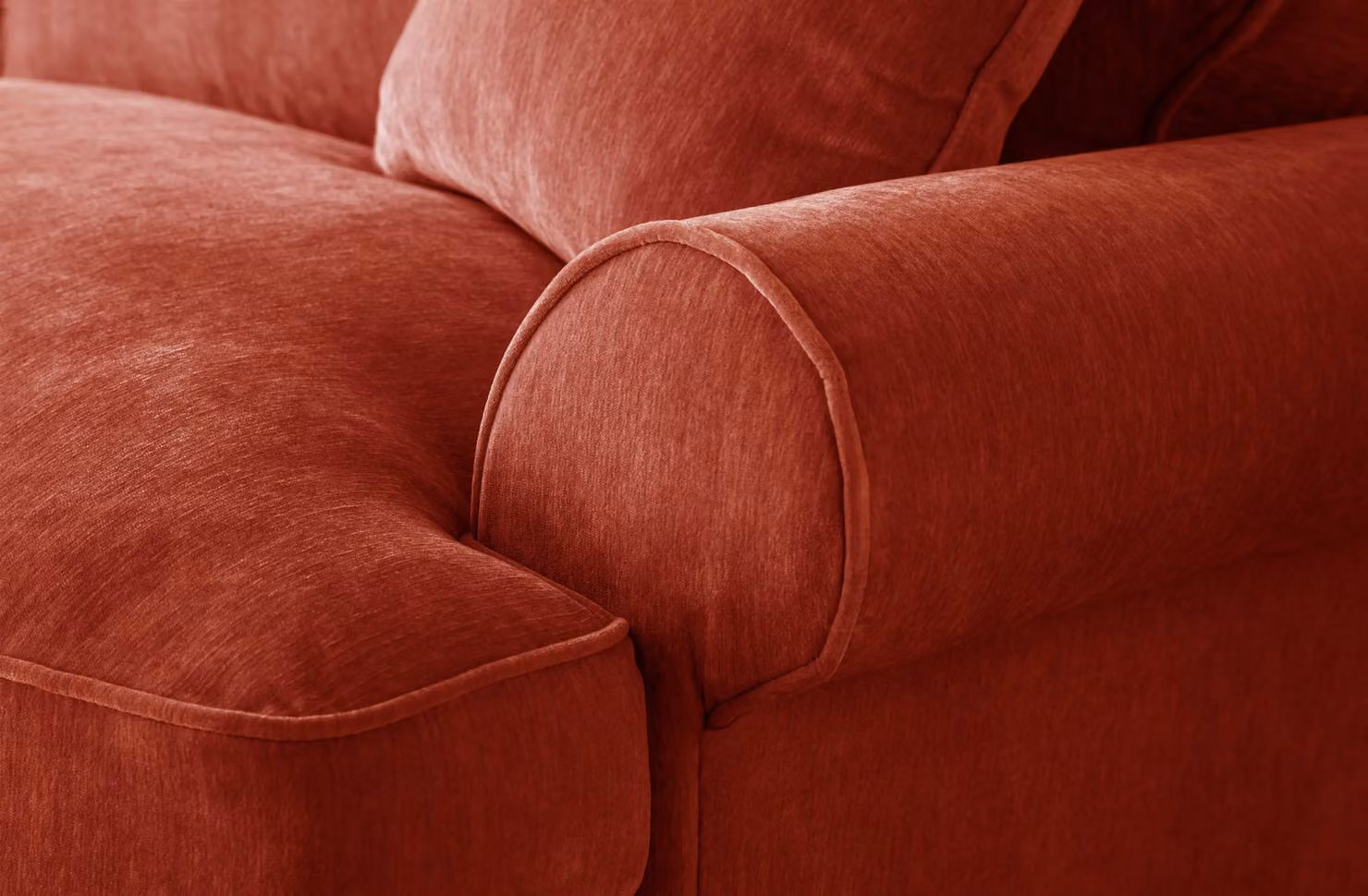 The Great Sofa Company Ezra Large L-Shape Corner Sofa in Terracotta Textured Velvet with Scroll Arms – 3