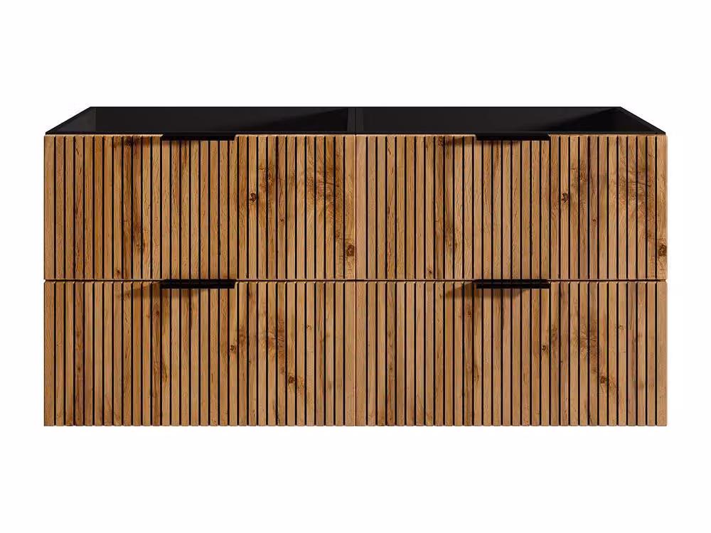 Vente-unique Madela Ribbed Suspended Vanity Unit in Light Natural and Black, W: 120 cm, D: 46 cm, H: 57 cm – 2