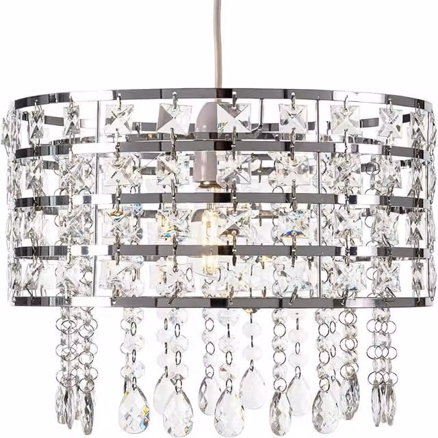 EONLION Modern Acrylic Crystal Cylinder Ceiling Shade in Transparent and Chrome – 1