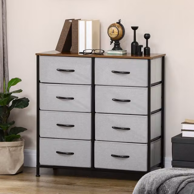 HOMCOM Grey Fabric Drawer Chest of Drawers Cloth Organiser