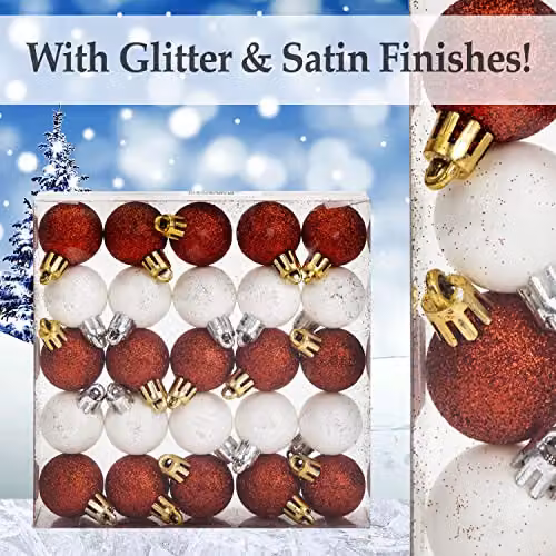 VFM e-Store Red, White and Gold 3cm Round Mini Baubles (25 Pack) - Christmas Tree Decorations – 4